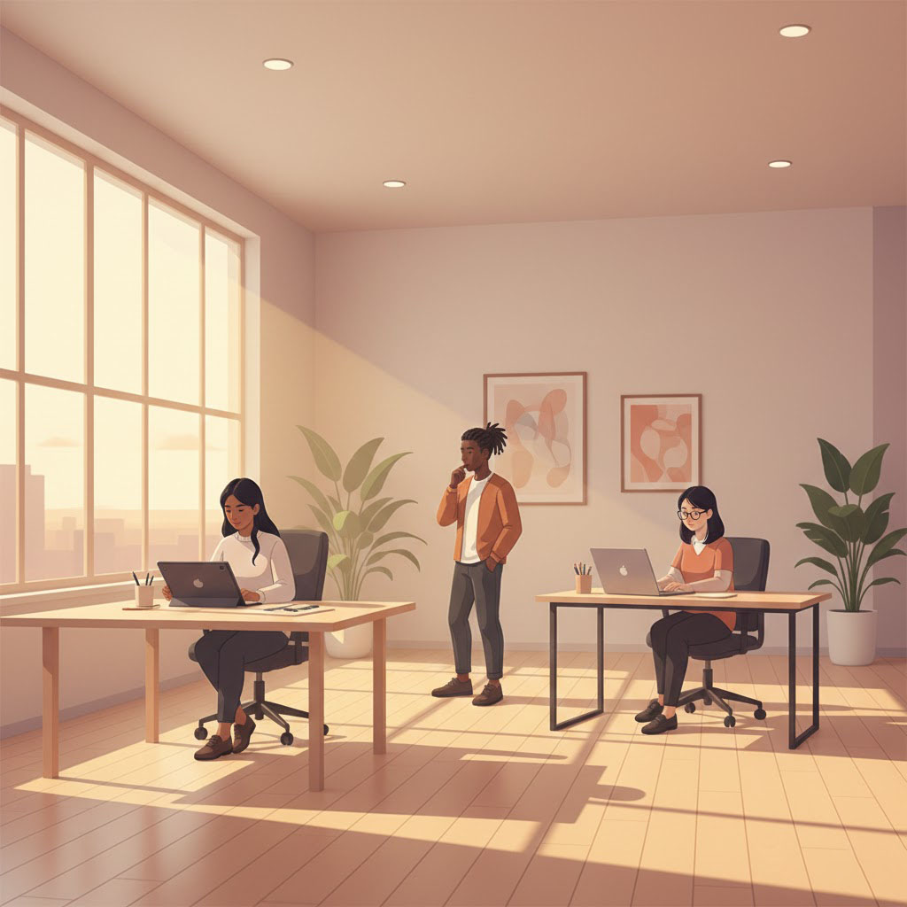 A team working independently toward a shared goal